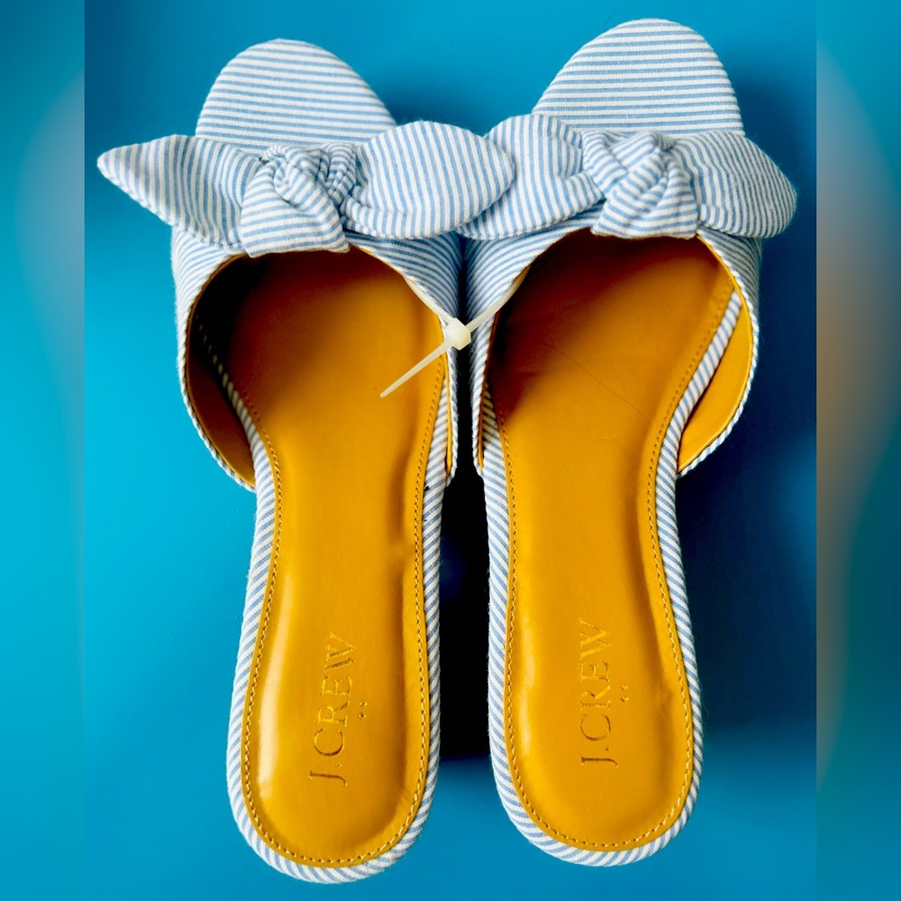 Brand New J.Crew Size 8 Blue Striped Wedge Heels - Perfect for Summer!